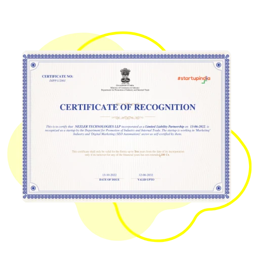 Startup India certificate of recognition for Nezler Technologies LLP