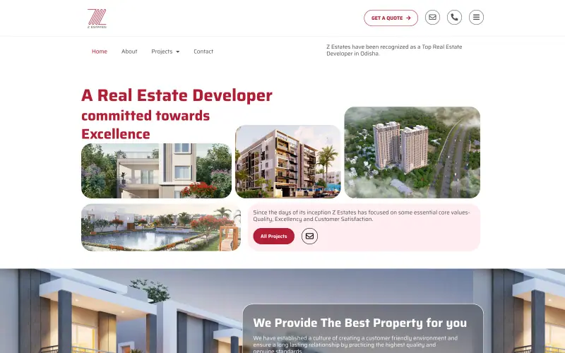 Z Estates website homepage